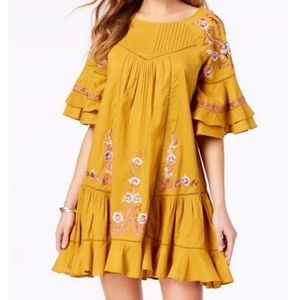Free People Golden Yellow Embroidered Dress sz S